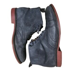 Grenson Dark Blue Leather Brogue Laces Ankle Boots Men's UK Size: 10.5 G